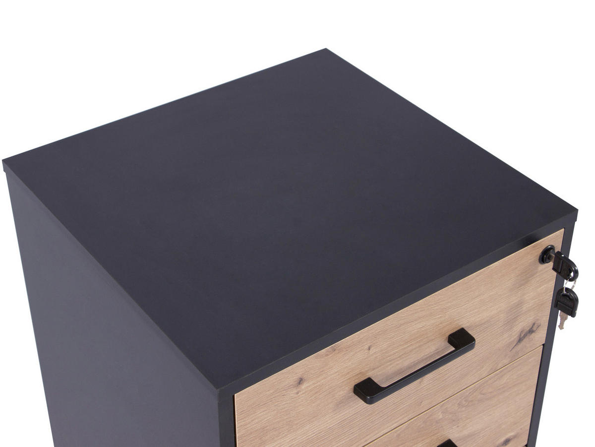 ROLLCONTAINER Schwarz, Eiche Artisan  - Schwarz/Eiche Artisan, MODERN, Holzwerkstoff/Kunststoff (43/56/42cm) - Livetastic