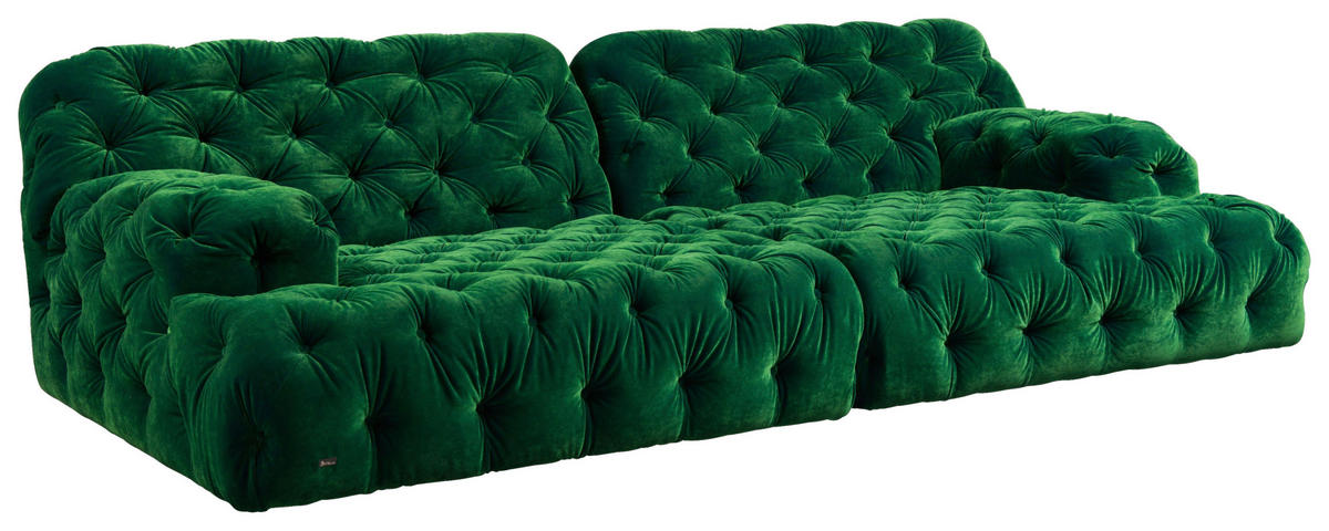 BIGSOFA in Velours Grün  - Schwarz/Grün, Trend, Kunststoff/Textil (264/80/128cm) - Bretz