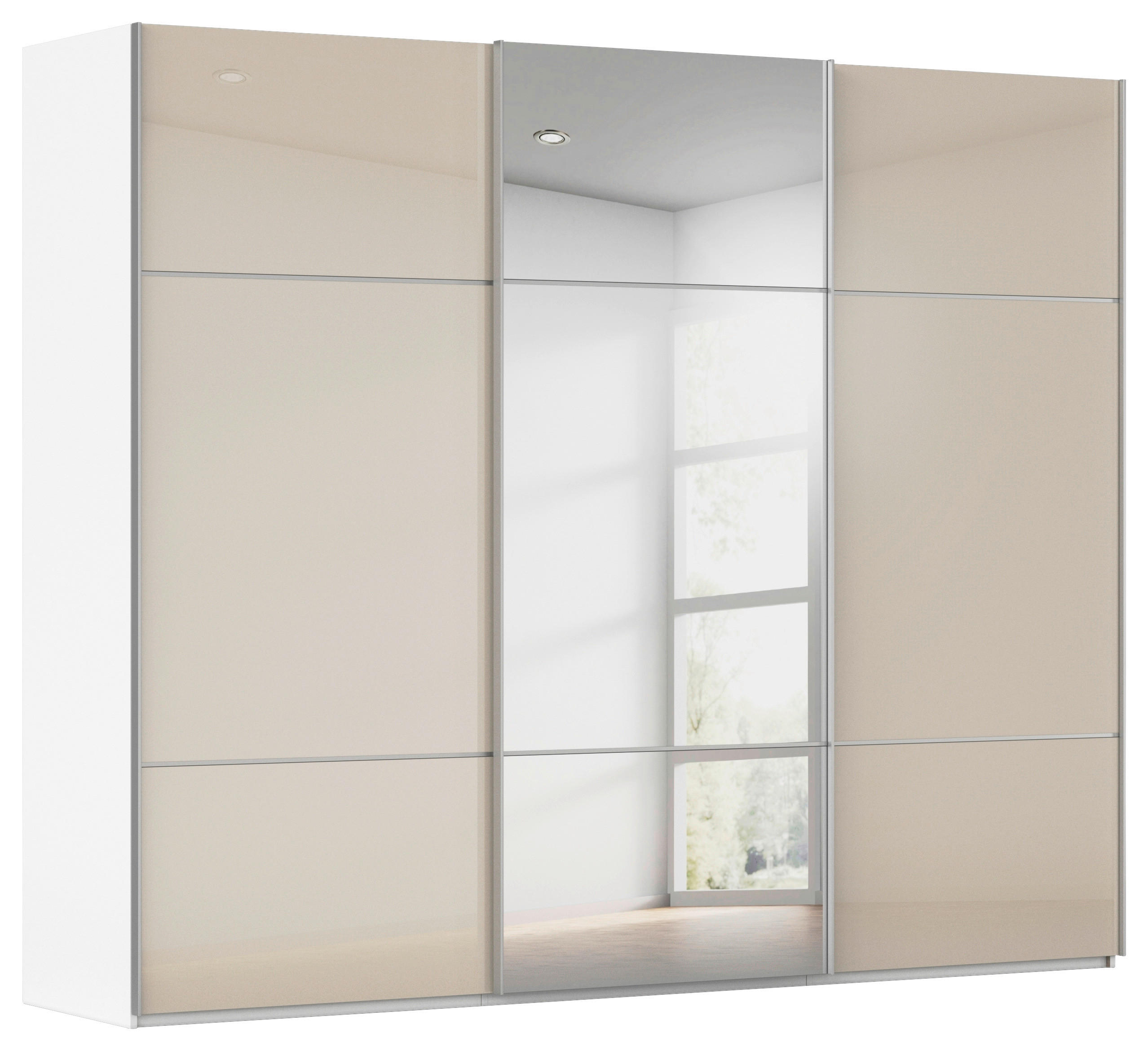 SCHWEBETÜRENSCHRANK Weiss, Champagner  - Weiss/Champagner, Konventionell, Glas/Holzwerkstoff (271/223/68cm) - Novel