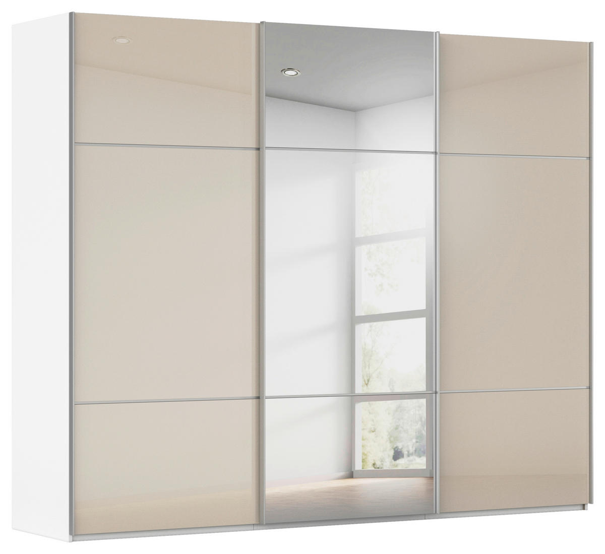 SCHWEBETÜRENSCHRANK Weiss, Champagner  - Weiss/Champagner, Konventionell, Glas/Holzwerkstoff (271/223/68cm) - Novel