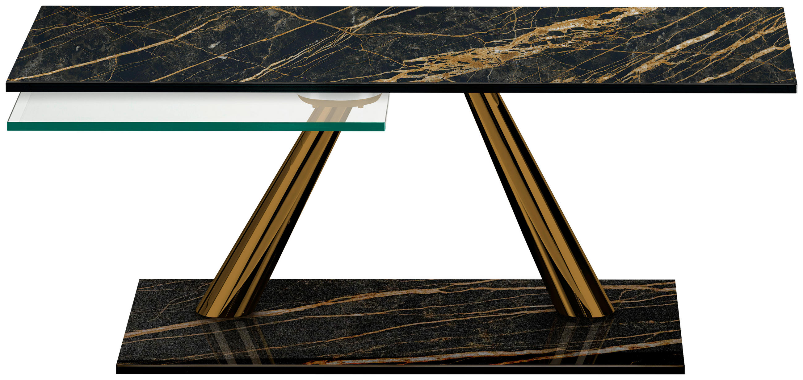 COUCHTISCH in Metall, Glas, Keramik 96-142/96/40 cm  - Schwarz, Design, Glas/Keramik (96-142/96/40cm) - Naos