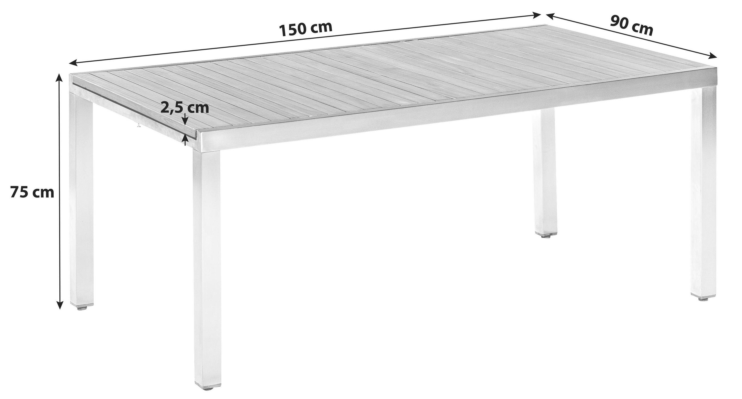 Thumbnail - Gardenson Gartentischgruppe Keros, Silber, Akazie, Holz, Metall, Akazie, Hartholz, rechteckig, Fsc, Gartenmöbel, Gartenm...