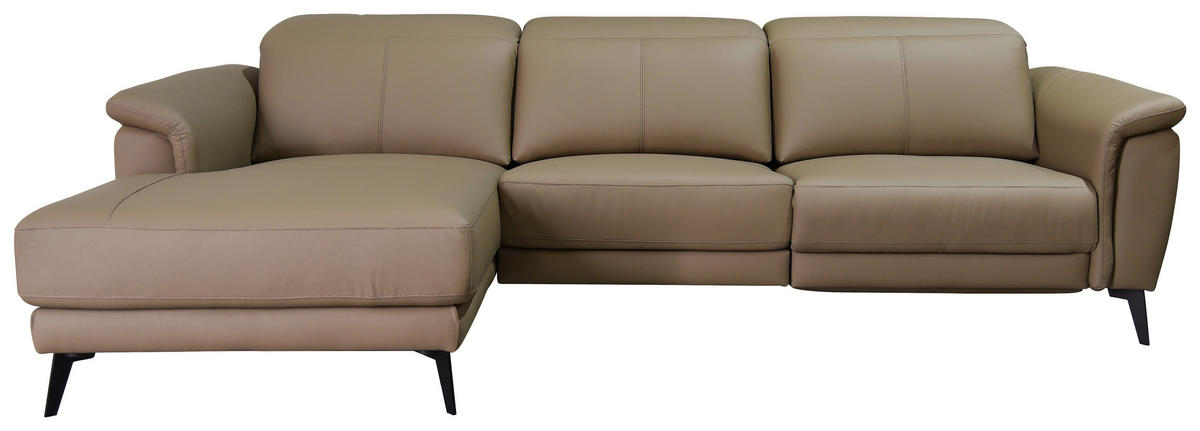 ECKSOFA Taupe Echtleder  - Taupe/Schwarz, MODERN, Leder/Holz (174/276cm) - Livetastic