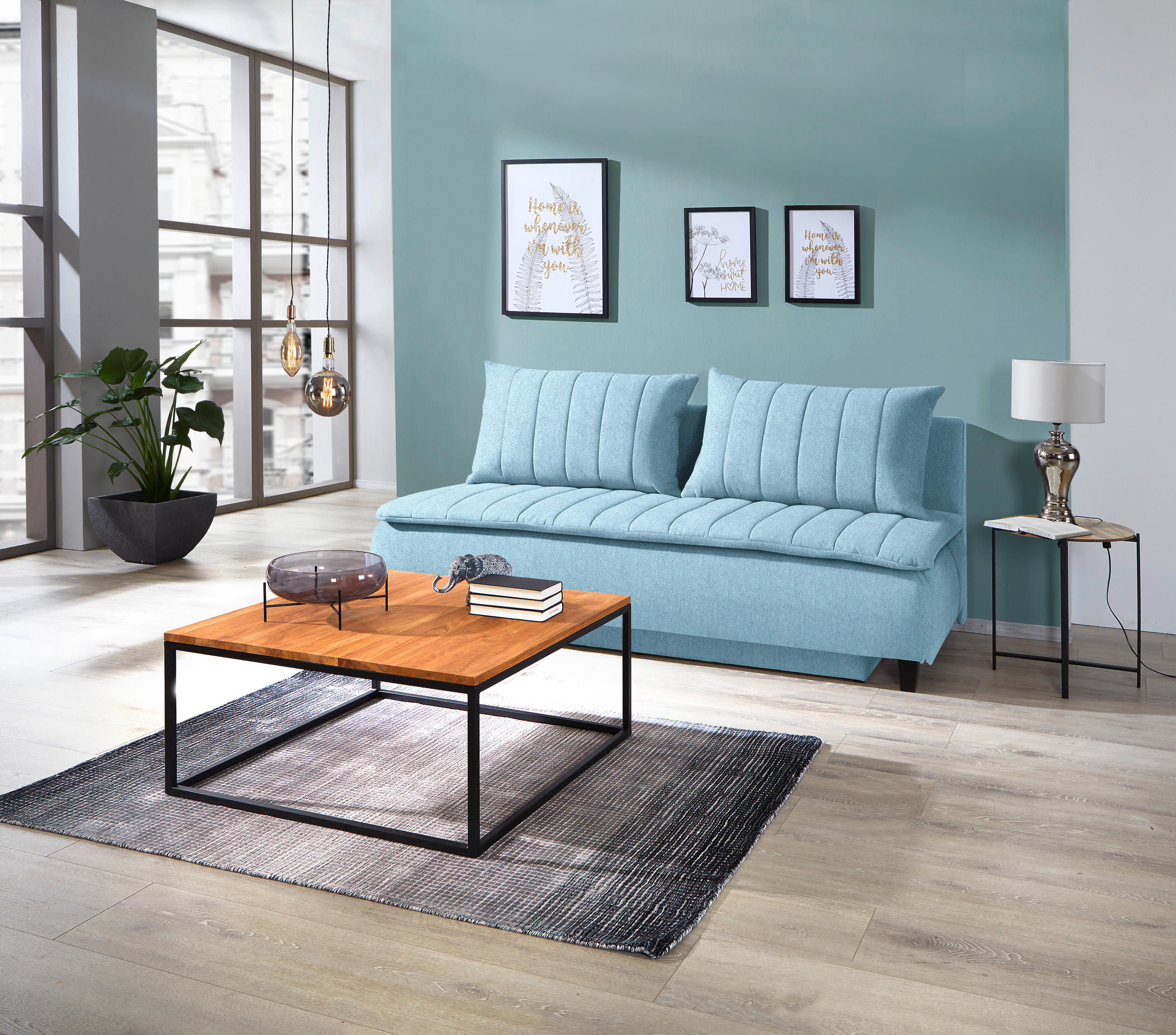 Thumbnail - Mid.you Boxspringsofa, Hellblau, Textil, Buche, 3-Sitzer, Füllung: Polyetherschaumkern, Silikon, 208x102x96 cm, Made in ...