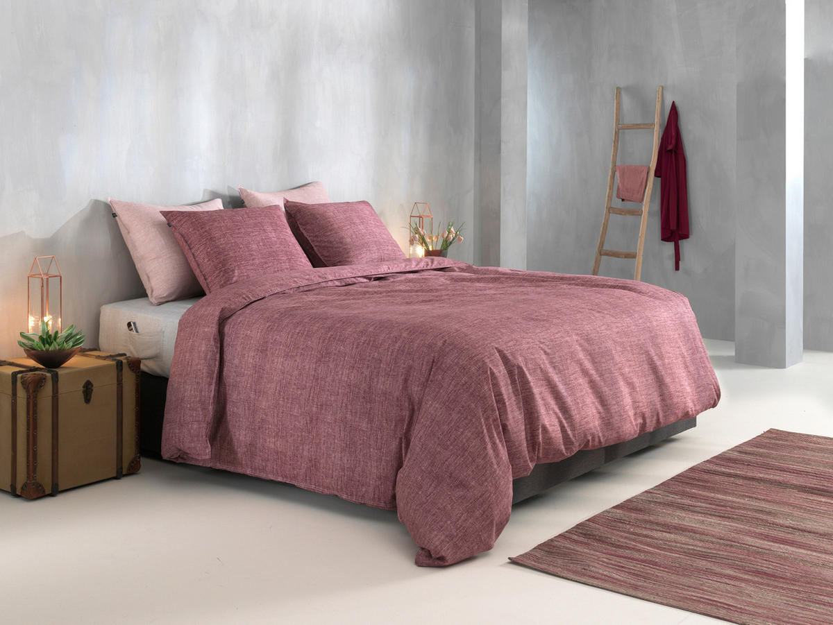 BETTWÄSCHE 3-teilig Lino Renforcé 200/200 cm  - Weinrot, Basics, Textil (200/200cm)