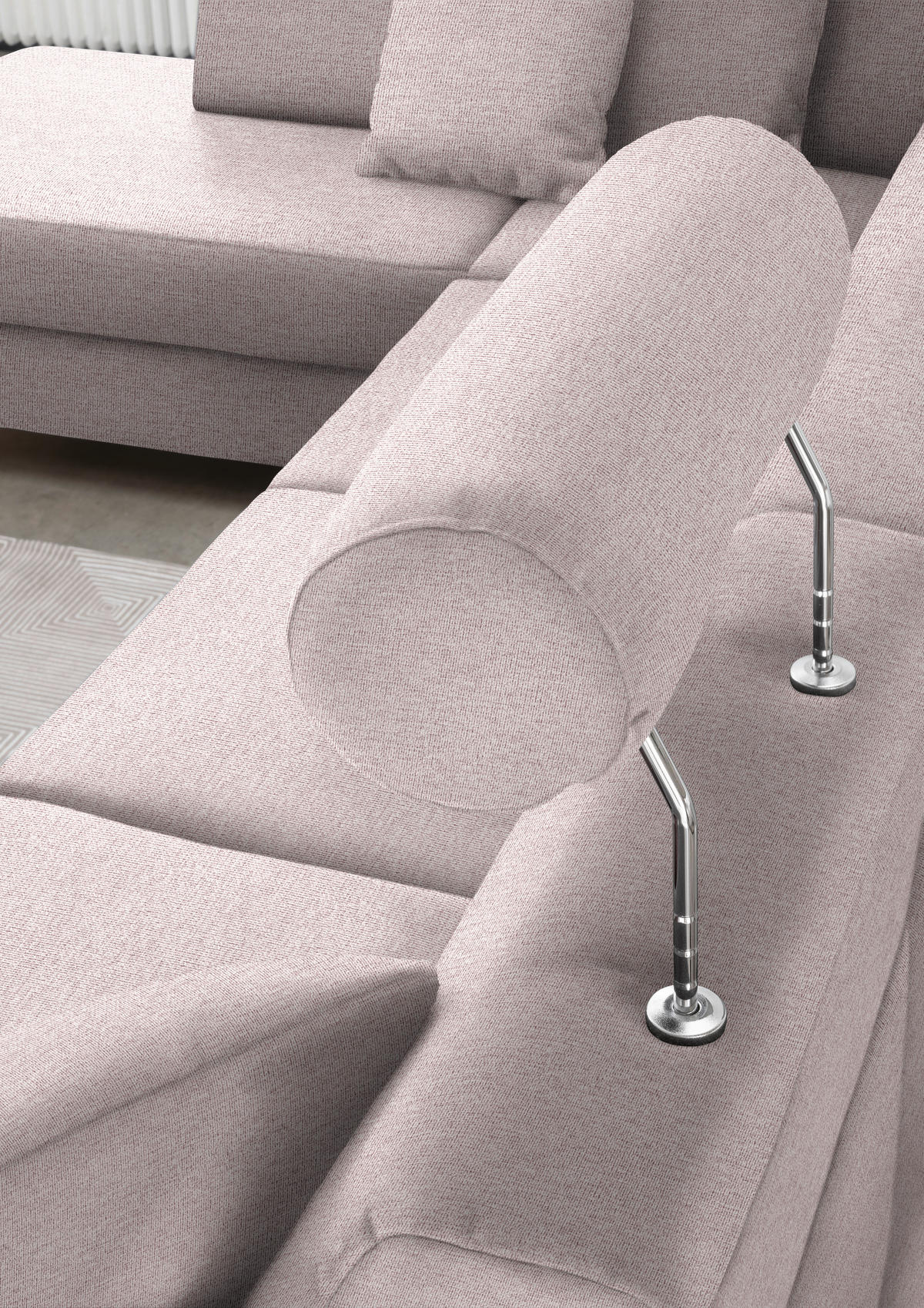 WOHNLANDSCHAFT in Webstoff Hellrosa  - Hellrosa/Schwarz, Design, Holz/Textil (198/296/165cm) - Xora