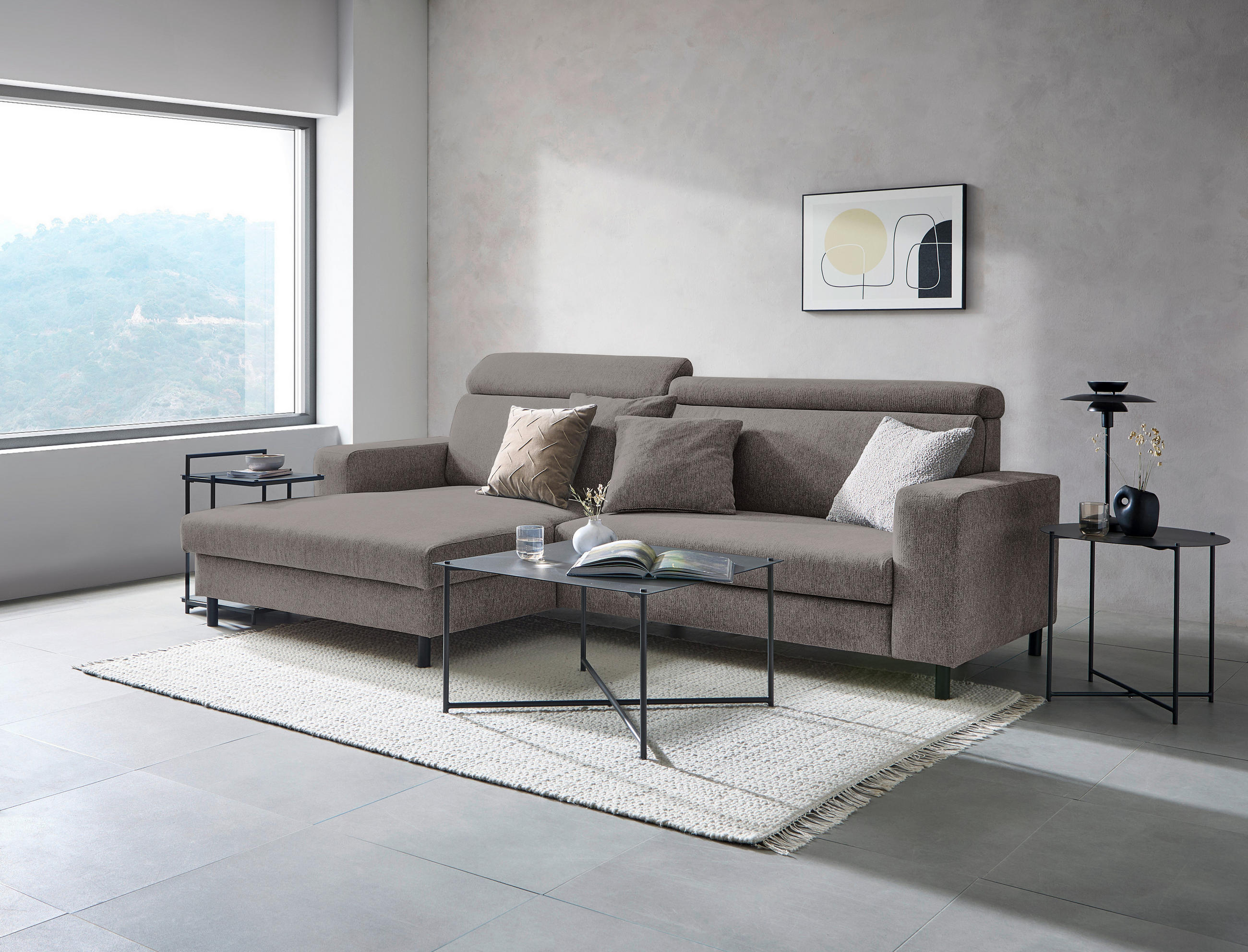 ECKSOFA Dunkelgrau Flachgewebe  - Dunkelgrau/Schwarz, Design, Textil/Metall (166/262cm) - Xora