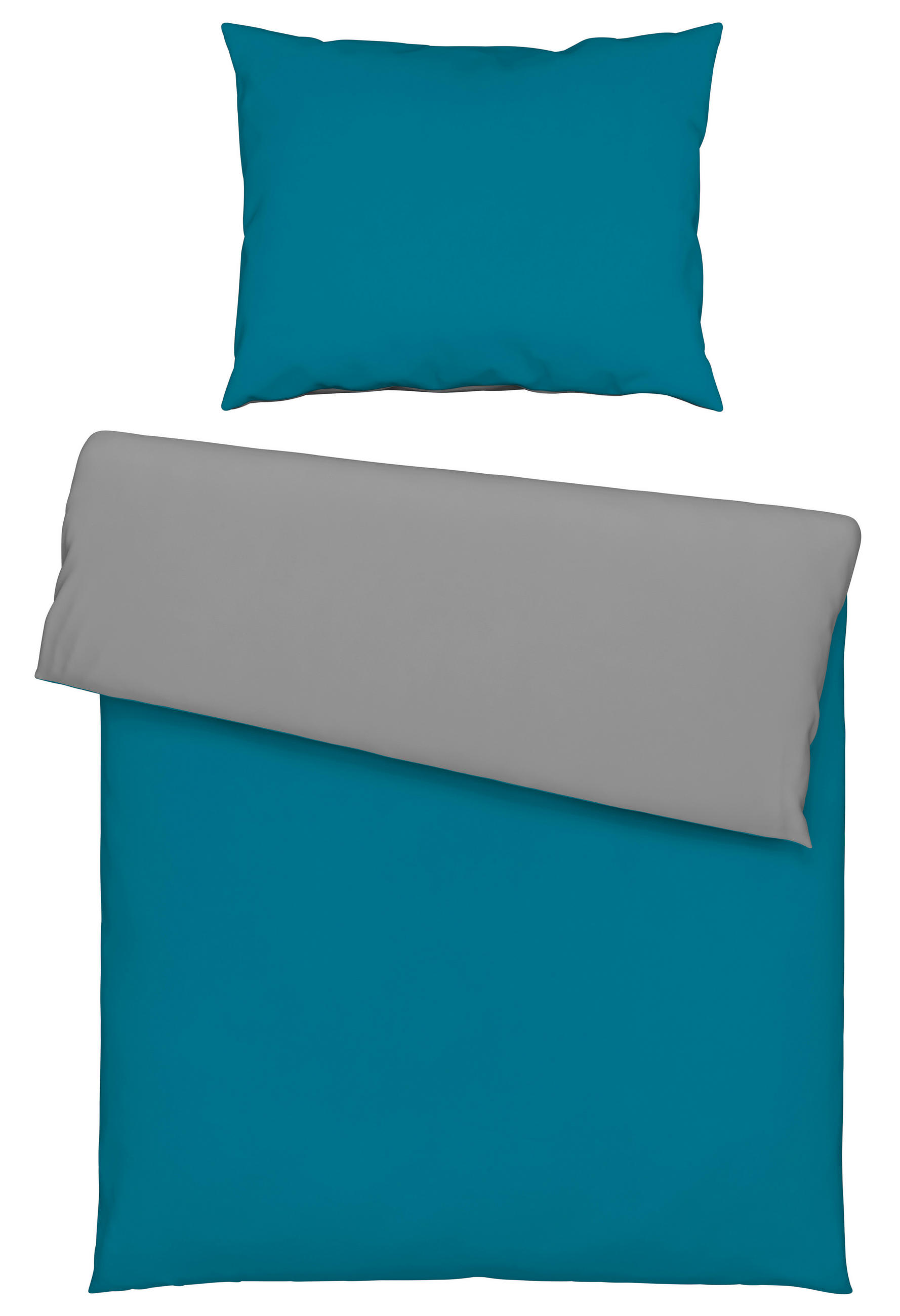 OBOJSTRANNÁ POSTEĽNÁ BIELIZEŇ, satén, modrá, sivá, 140/220 cm - modrá/sivá, Basics, textil (140/220cm) - Novel