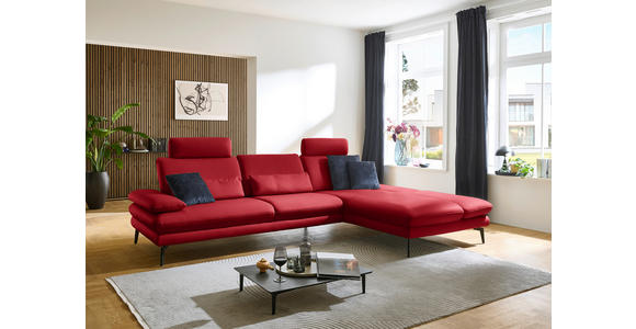 ECKSOFA in Echtleder Rot  308/195 cm  - Rot/Schwarz, Design, Leder/Metall (308/195cm) - Dieter Knoll