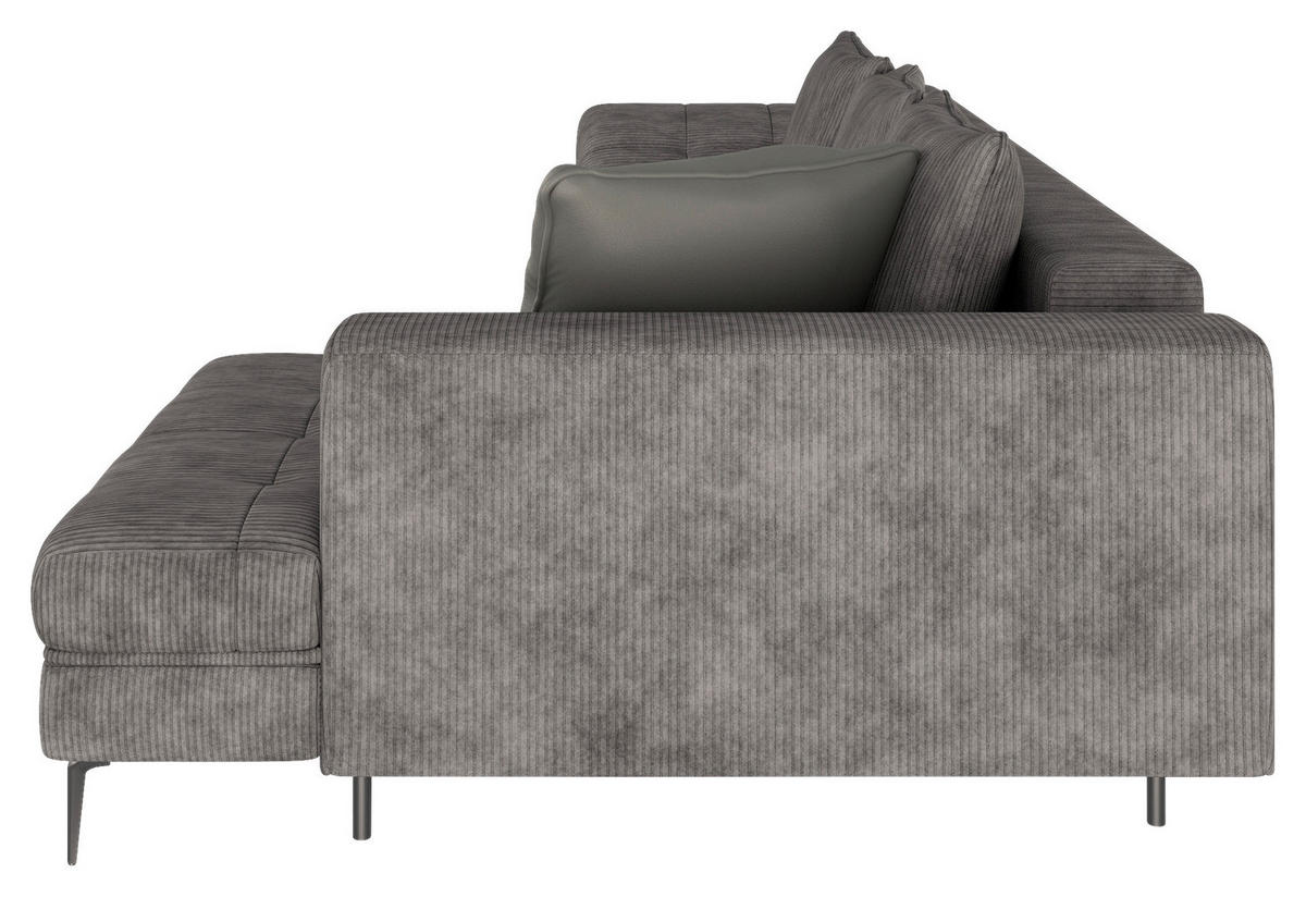 ECKSOFA Dunkelgrau Cord  - Dunkelgrau/Schwarz, Design, Kunststoff/Textil (177/276cm) - MID.YOU