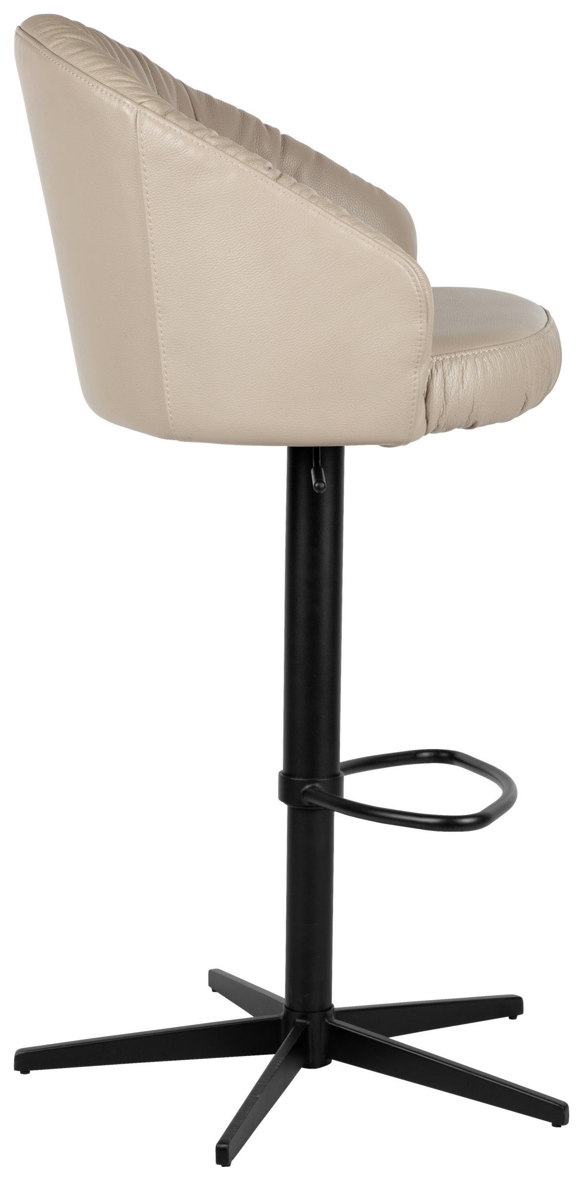 BARHOCKER Echtleder Schwarz, Taupe Eisen Sitzfläche 360° drehbar, inklusive Armlehnen, automatische Rückholfunktion  - Taupe/Schwarz, Design, Leder/Metall (57/96.5-114/58,5cm) - Dieter Knoll