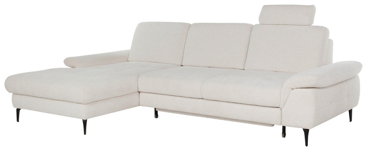ECKSOFA ALMA in Chenille Creme  191/285 cm  - Creme/Schwarz, Design, Textil/Metall (191/285cm) - Livetastic