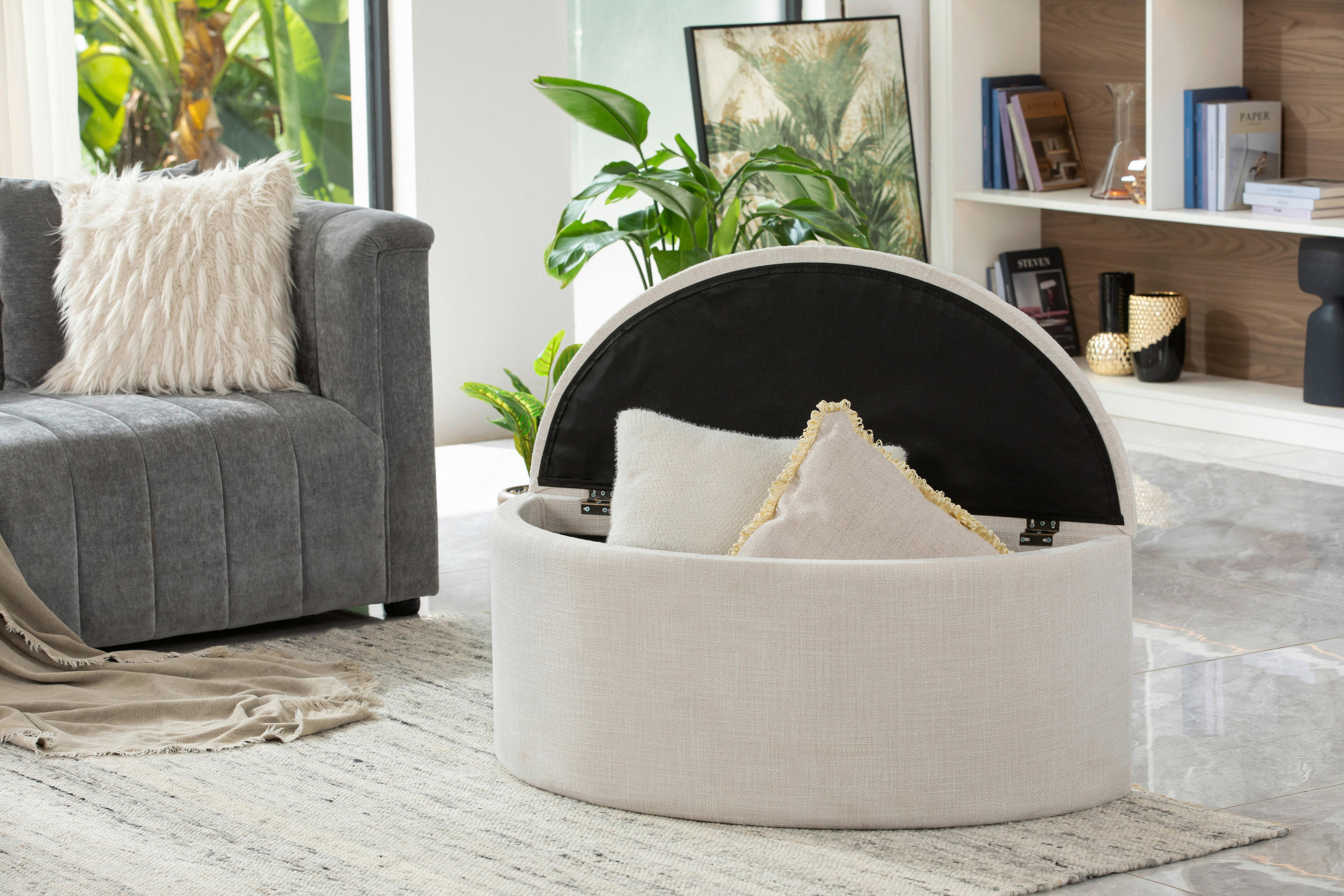 Thumbnail - Mid.you Hocker, Beige, Textil, 100x44x42 cm, Stauraum, Wohnzimmer, Hocker, Sitzhocker