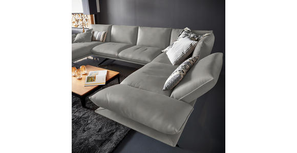 WOHNLANDSCHAFT in Echtleder Hellgrau - Hellgrau/Schwarz, Natur, Leder/Metall (155/359/217cm) - Dieter Knoll