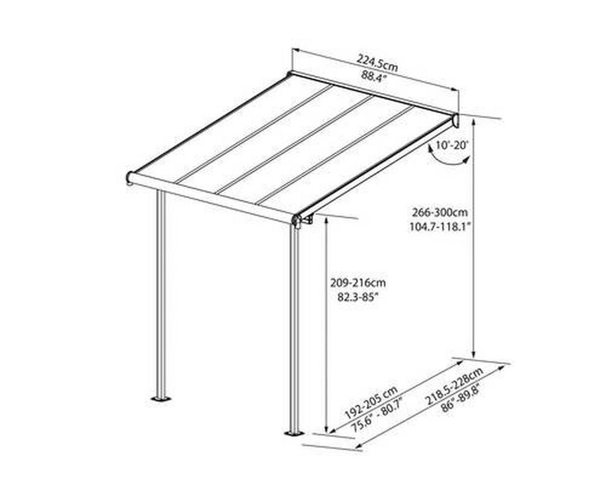 TERRASSENÜBERDACHUNG 230/257/230 cm   - Grau, Basics, Metall (230/257/230cm)