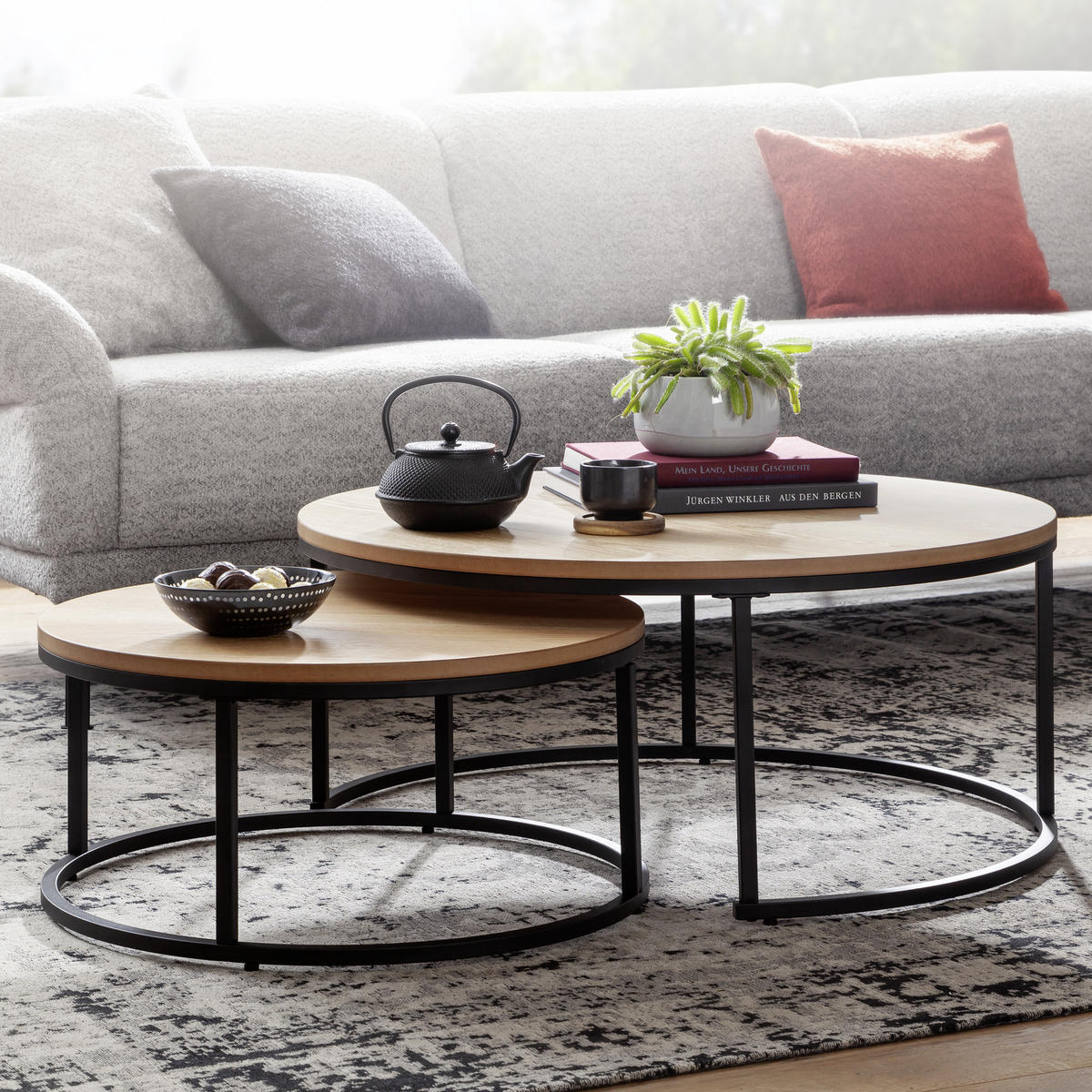 SADA ZASÚVACÍCH STOLÍKOV, hnedá - hnedá/čierna, Modern, kov/kompozitné drevo (80/80/36cm) - MID.YOU