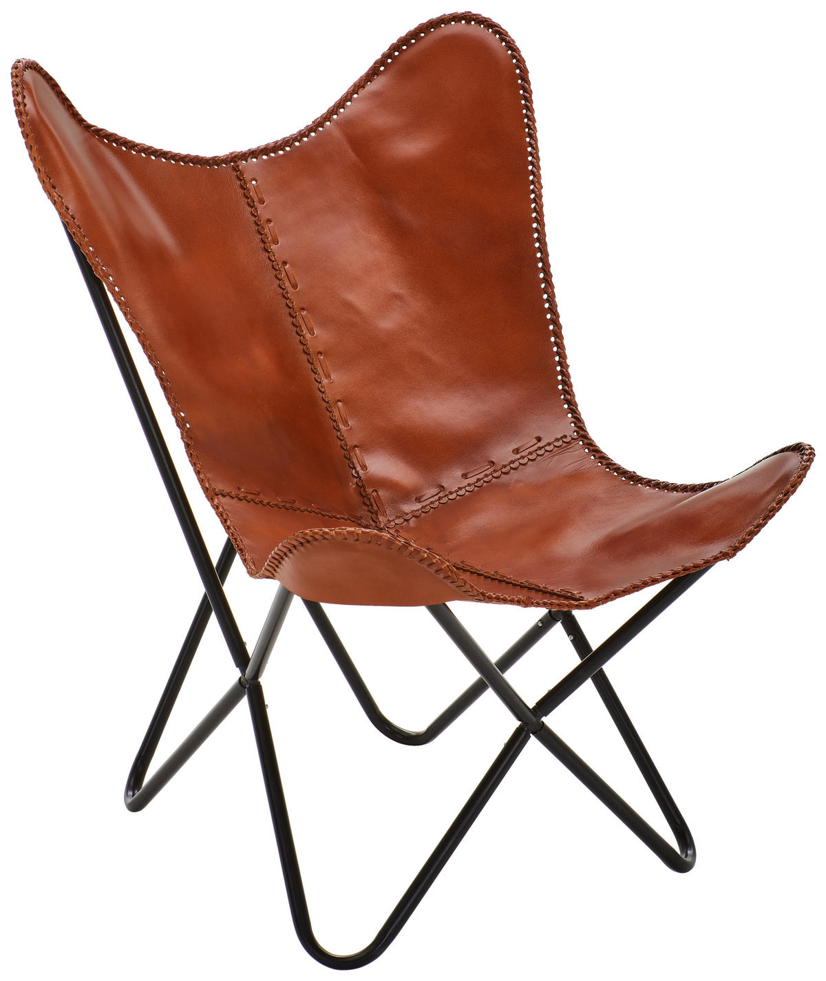 STUHL Echtleder Schwarz, Cognac  - Cognac/Schwarz, LIFESTYLE, Leder/Metall (72/75/96cm) - Landscape