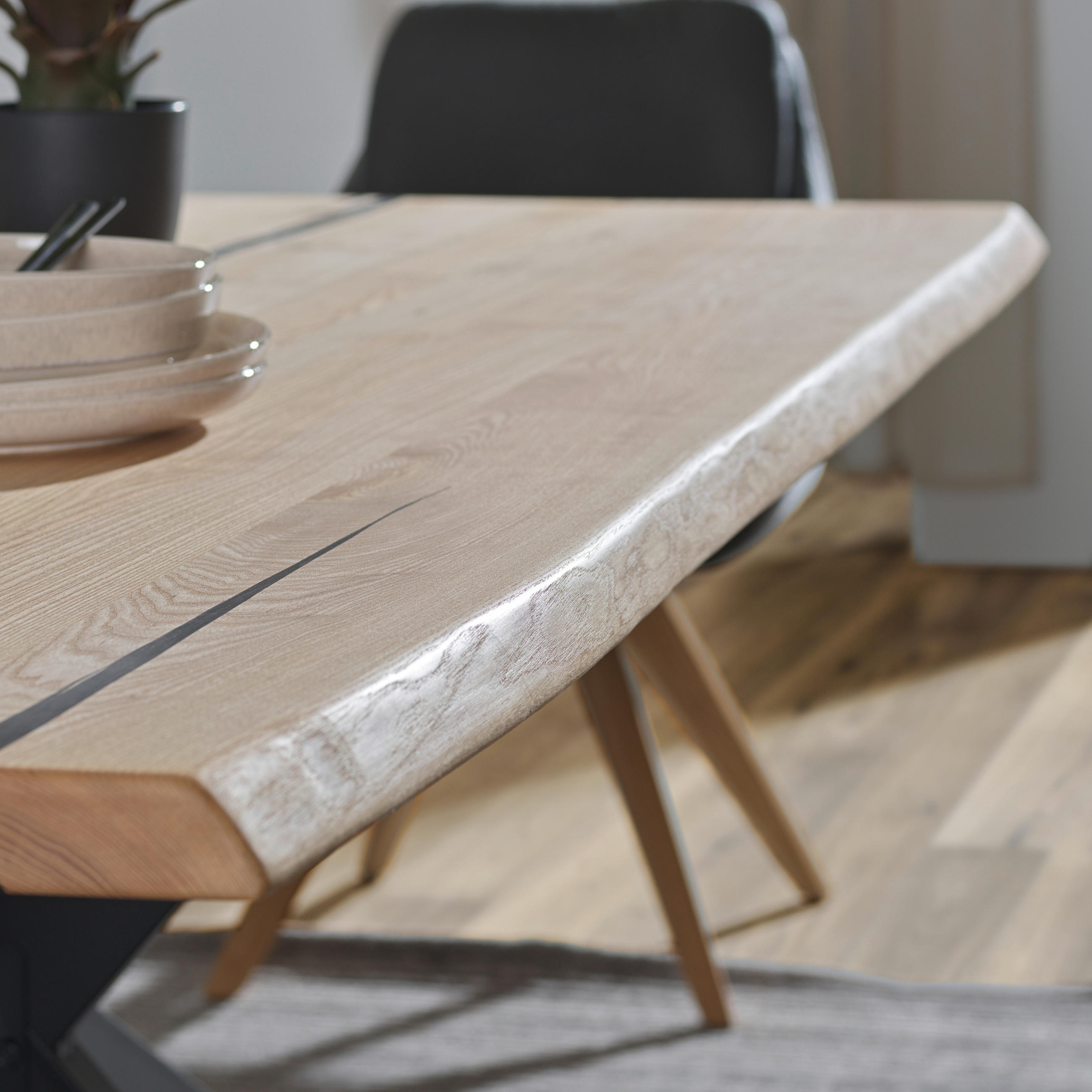 ESSTISCH in Holz, Metall 200/100/75 cm  - Eschefarben/Schwarz, LIFESTYLE, Holz/Metall (200/100/75cm) - Linea Natura
