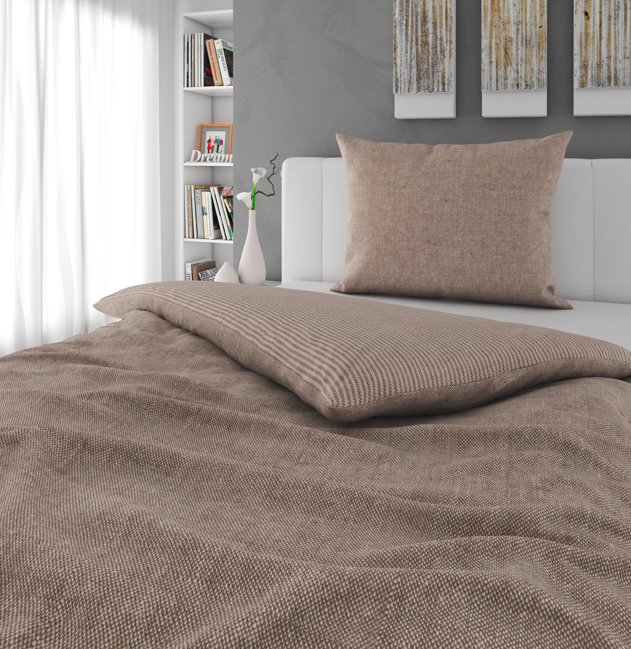 WENDEBETTWÄSCHE Flanell 140/200 cm  - Hellbraun/Beige, Textil (140/200cm) - Novel