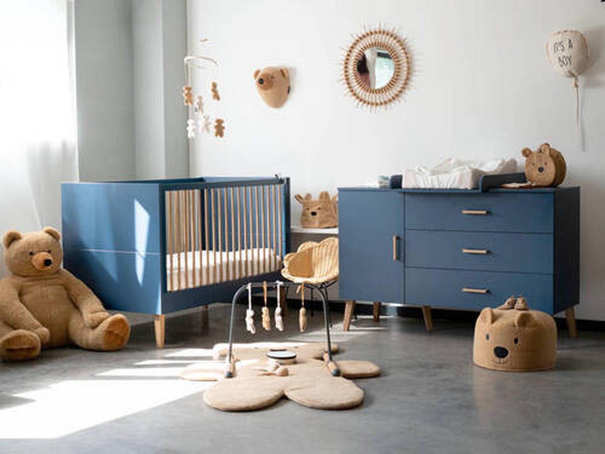 GITTERBETT Bold Blue 2in1  - Blau, KONVENTIONELL, Holzwerkstoff/Kunststoff (145/75/90cm) - Childhome