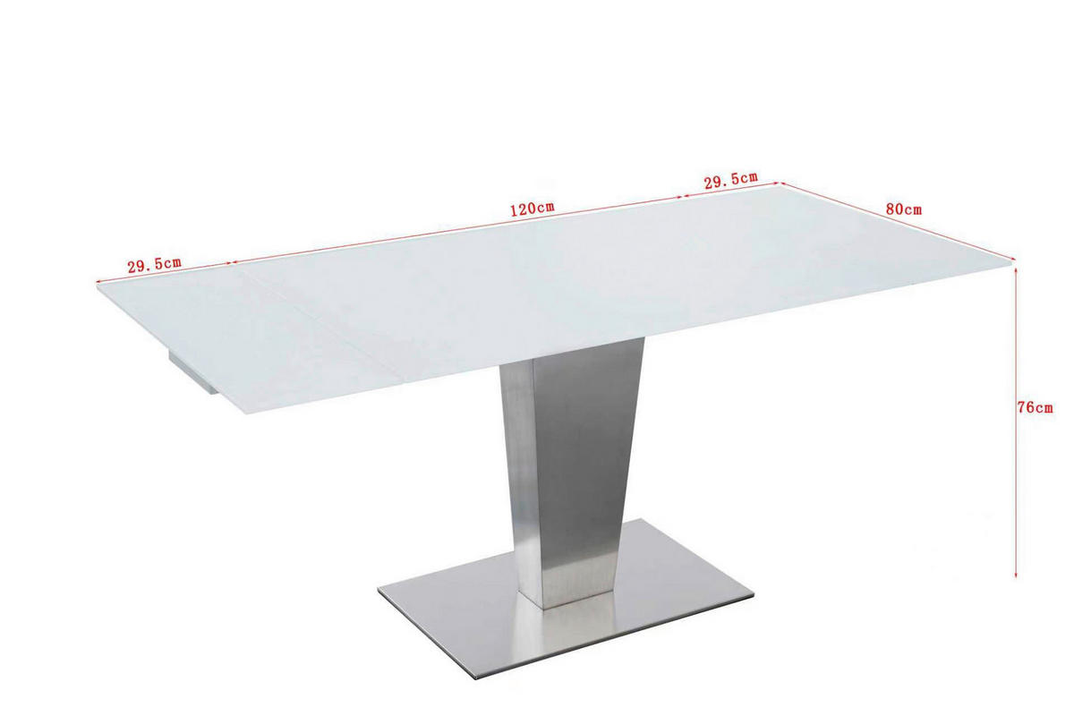 ESSTISCH  Metall, Glas ausziehbar rechteckig Weiß, Edelstahlfarben  - Edelstahlfarben/Weiß, Design, Glas/Metall (120-179/80/76cm) - Novel