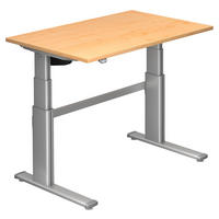 SCHREIBTISCH höhenverstellbar  - Silberfarben/Ahornfarben, Design, Holzwerkstoff/Metall (120/80/66-130cm) - Venda