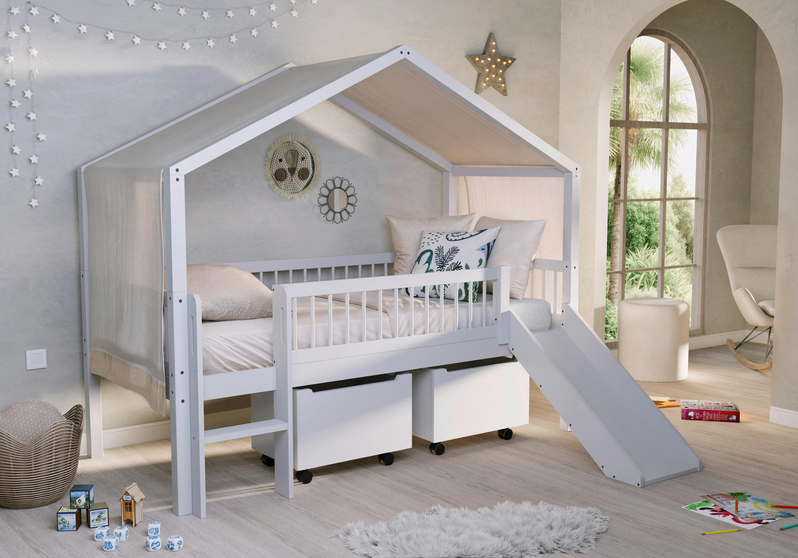 HAUSBETT Absturzsicherung, Leiter, Rutsche, Rollrost 90/200 cm  - Weiß, MODERN, Holz (90/200cm) - MID.YOU