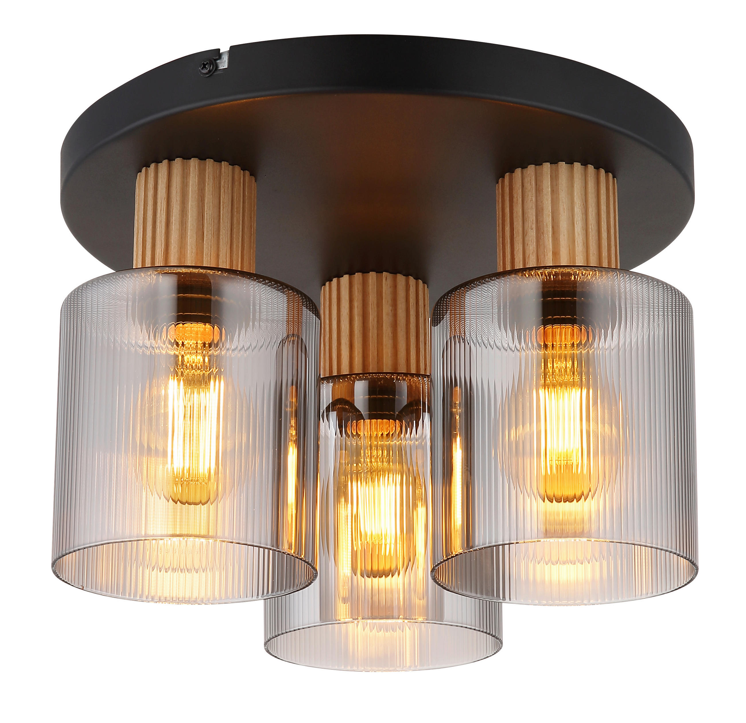 DECKENLEUCHTE  30/21 cm    - Dunkelbraun/Schwarz, Natur, Glas/Holz (30/21cm) - Globo