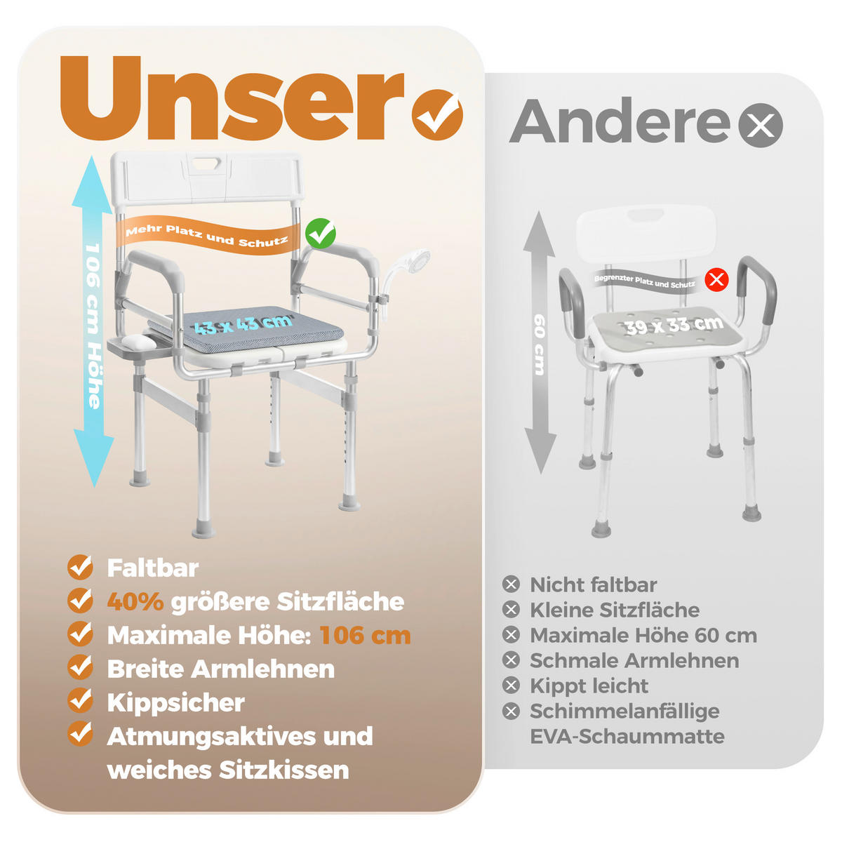 DUSCHHOCKER - Alufarben/Weiß, Trend, Kunststoff/Metall (58/106/46cm) - Milino
