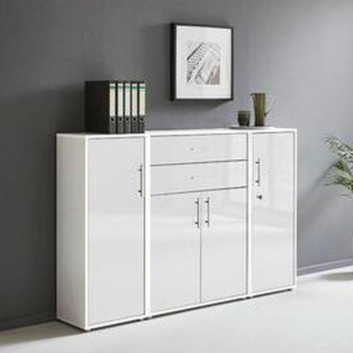AKTENSCHRANK 172,6/113,6/33 cm  - Weiß Hochglanz/Weiß, MODERN, Holzwerkstoff (172,6/113,6/33cm) - MID.YOU