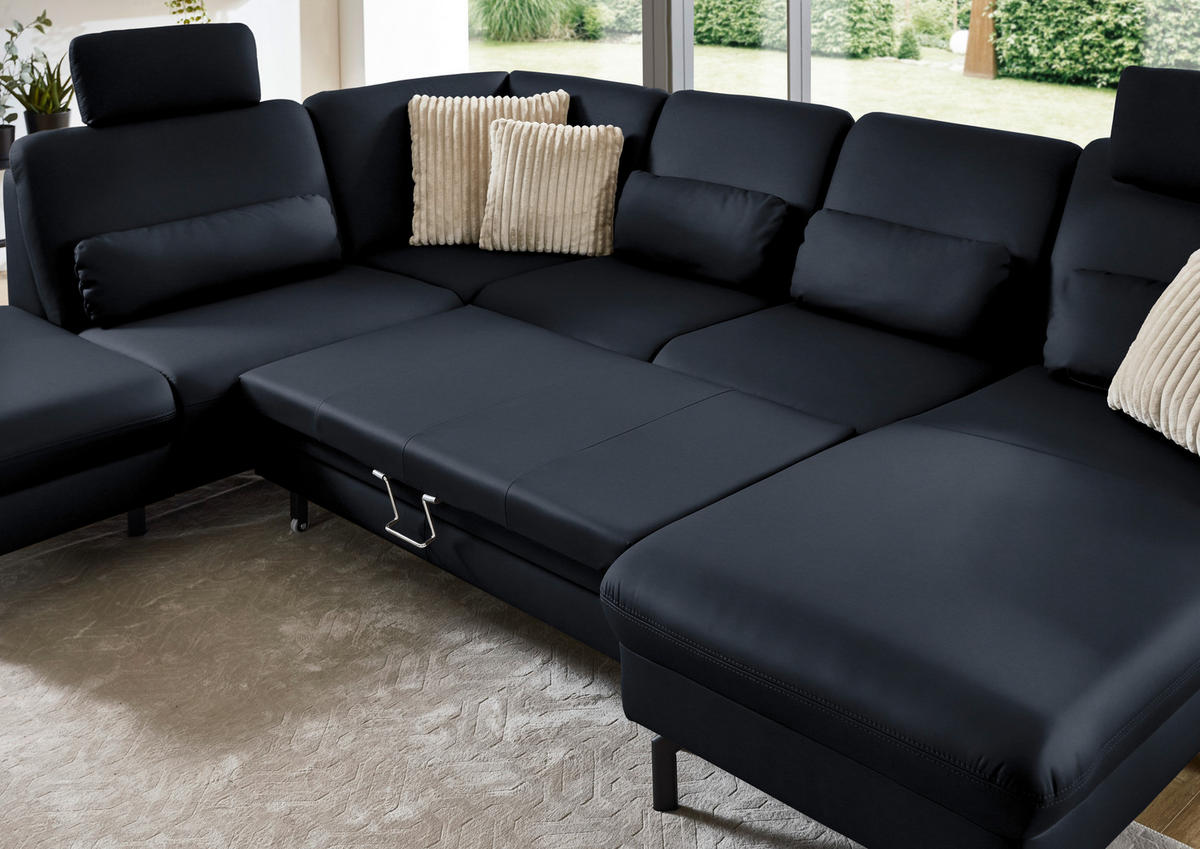 WOHNLANDSCHAFT Beldomo premium in Echtleder Dunkelblau  - Schwarz/Dunkelblau, KONVENTIONELL, Leder/Metall (224/306/168cm) - Beldomo Premium