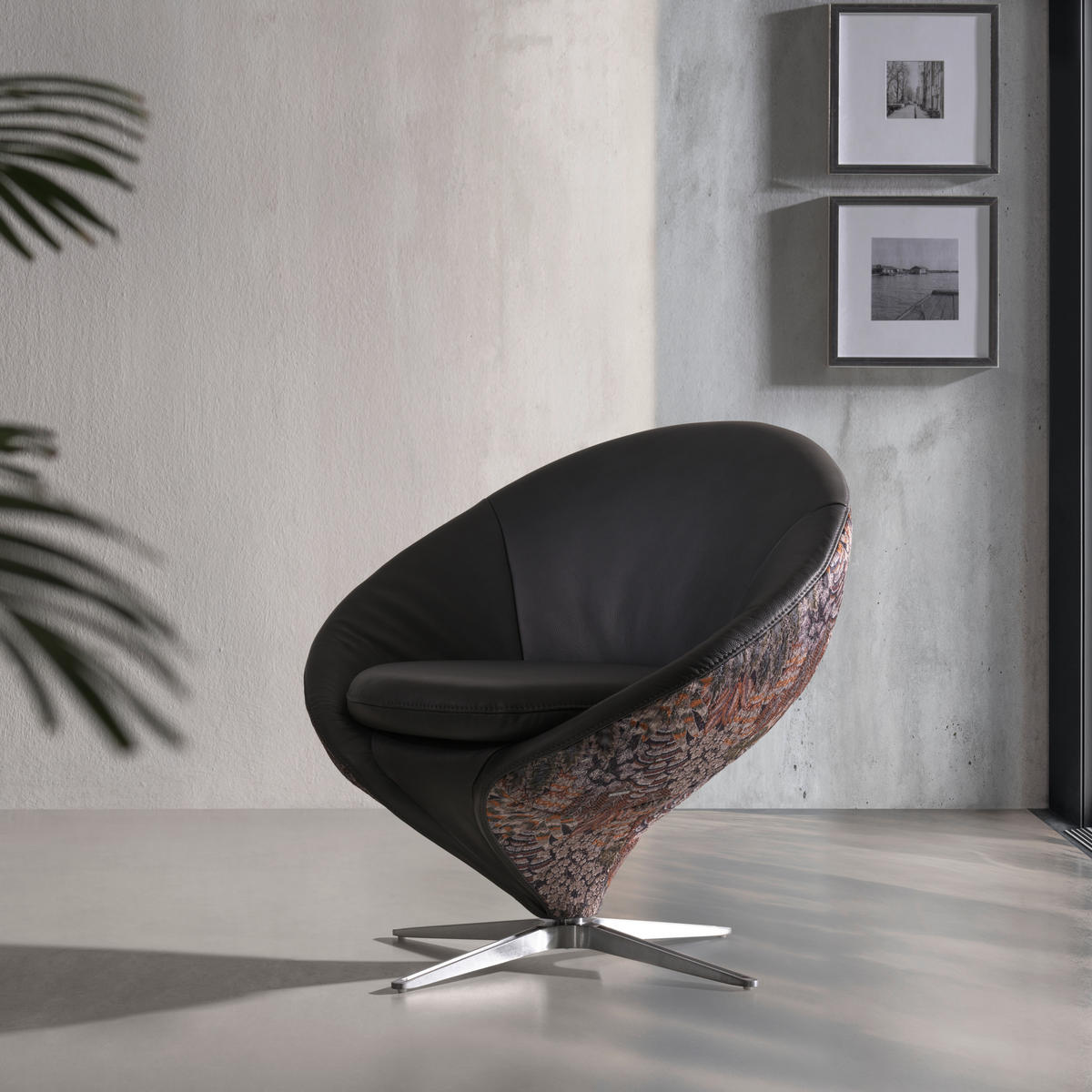 SESSEL in Jacquard Kombination Echtleder/Stoff Grau  - Grau/Nickelfarben, Design, Leder/Textil (84/81/79cm) - Koinor
