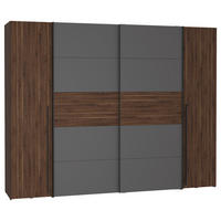 KLEIDERSCHRANK 270/210/61 cm,  in Grau, Walnussfarben, 4-türig  - Walnussfarben/Schwarz, MODERN, Holzwerkstoff/Kunststoff (270/210/61cm) - MID.YOU