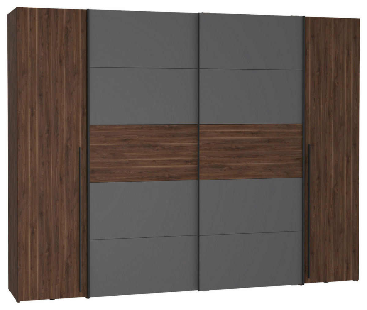 KLEIDERSCHRANK 270/210/61 cm,  in Grau, Walnussfarben, 4-türig  - Walnussfarben/Schwarz, MODERN, Holzwerkstoff/Kunststoff (270/210/61cm) - MID.YOU