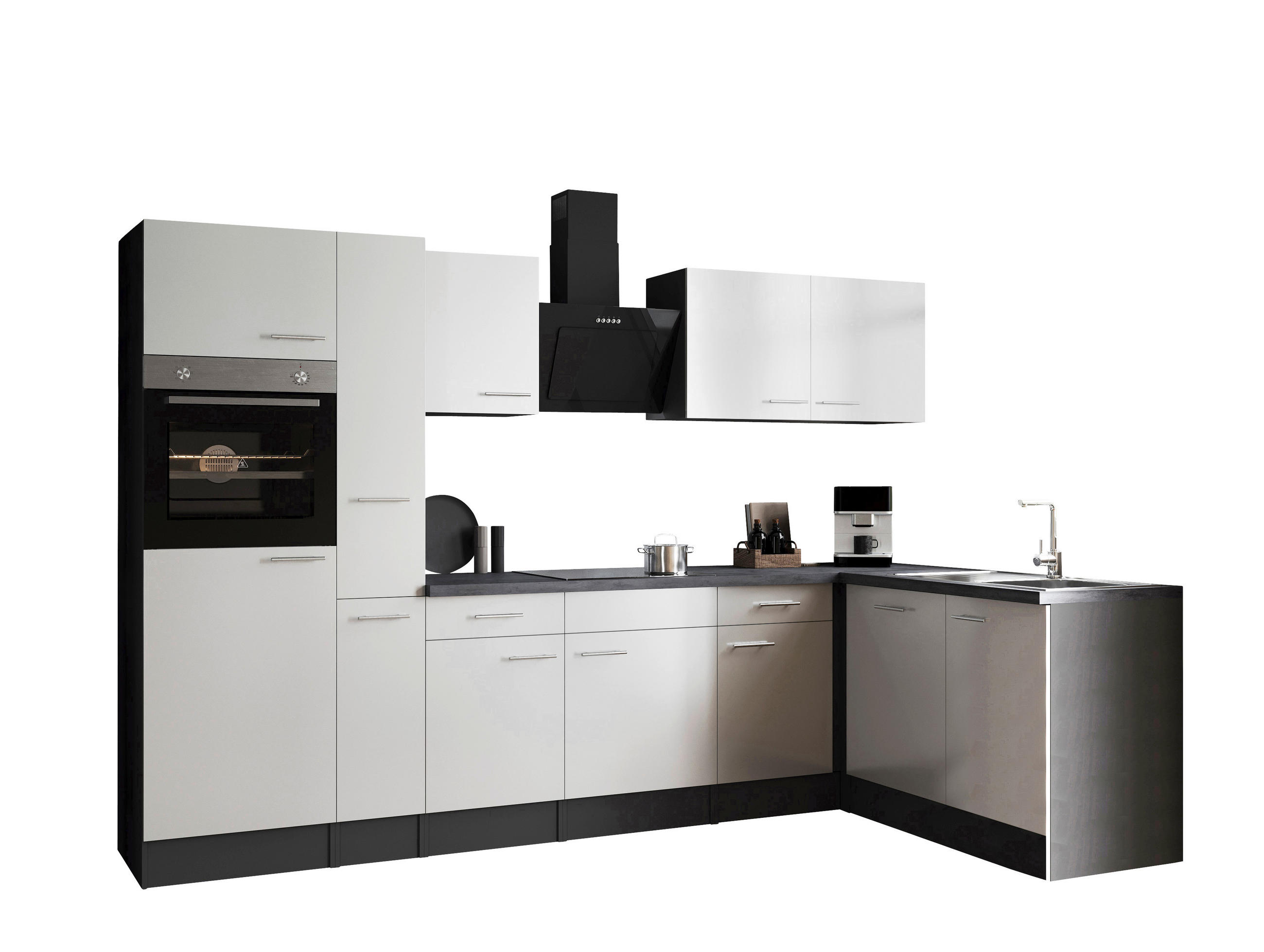 ECKKÜCHE 310/172 cm  in Grau, Weiß  - Silberfarben/Weiß, Design, Holzwerkstoff/Metall (310/172cm) - Respekta