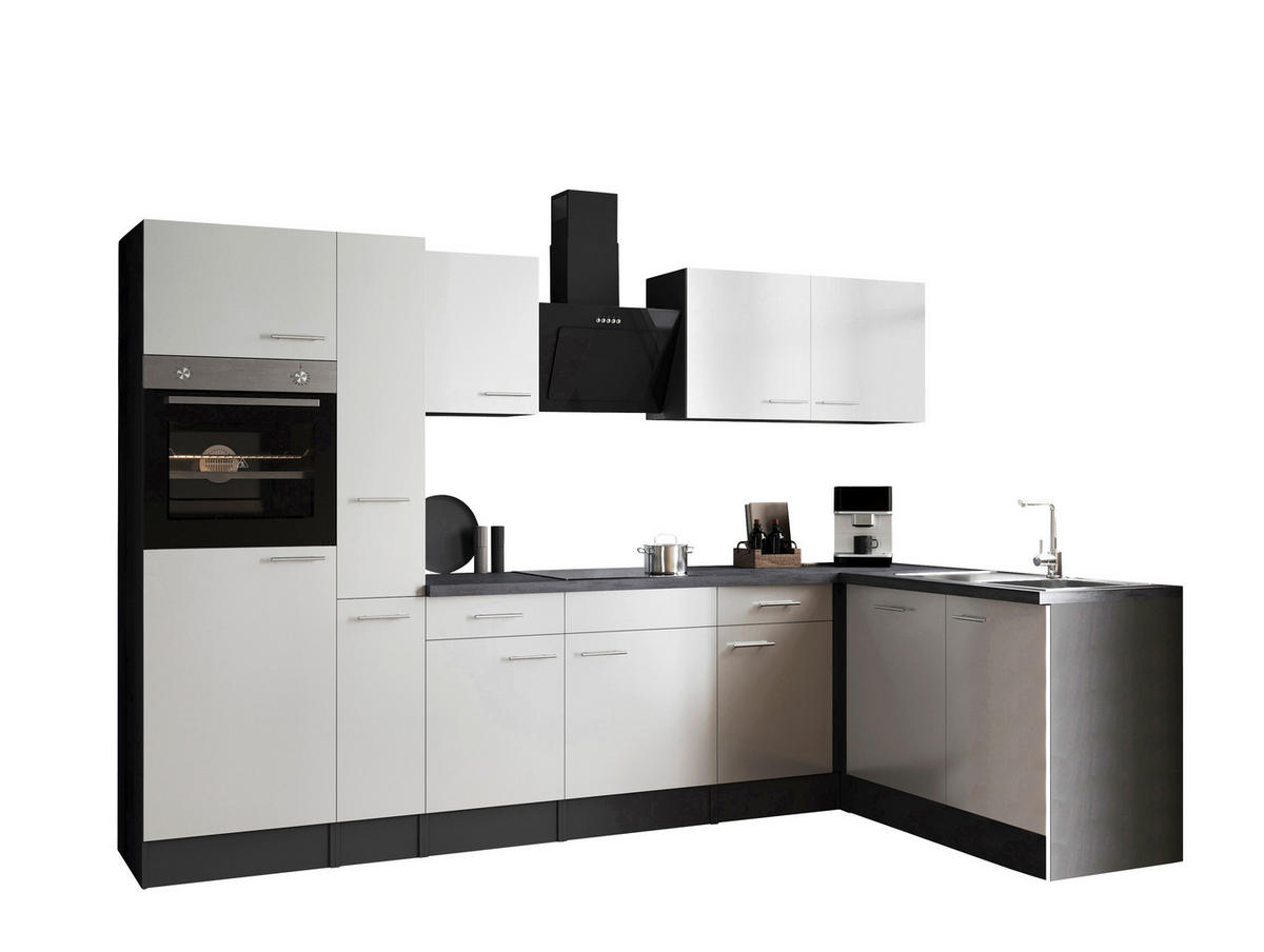 ECKKÜCHE 310/172 cm  in Grau, Weiß  - Silberfarben/Weiß, Design, Holzwerkstoff/Metall (310/172cm) - Respekta
