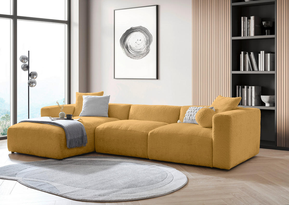 ECKSOFA Senfgelb Chenille  - Senfgelb/Creme, MODERN, Kunststoff/Textil (178/323cm) - Carryhome