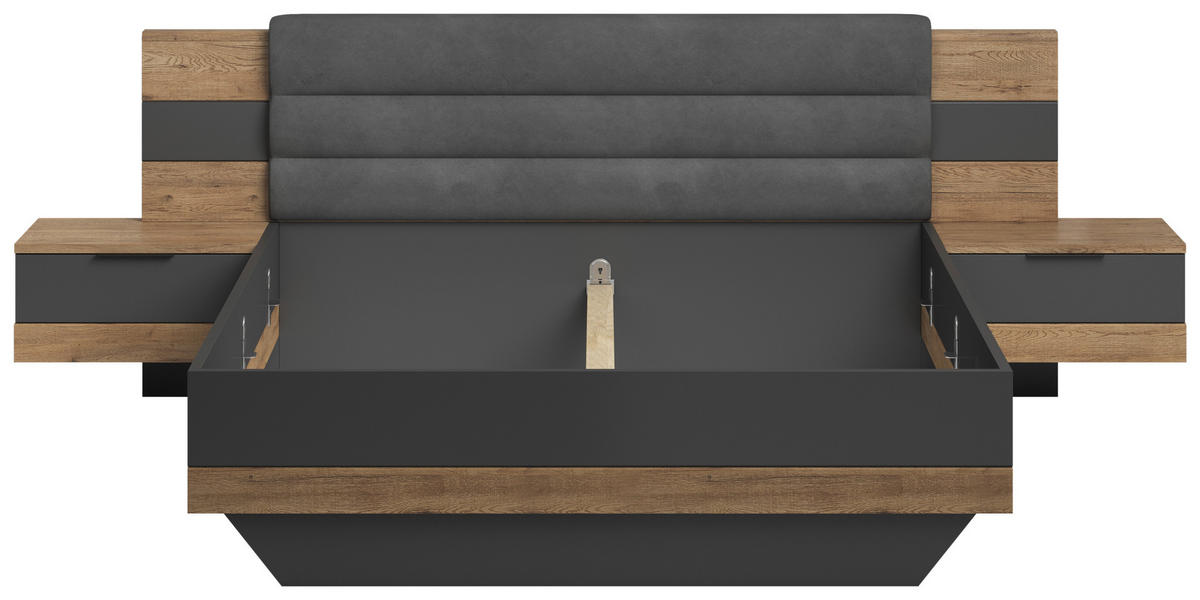 RAM KREVETA SA NOĆNIM STOČIĆEM 180/200 cm     grafitno siva, boja hrasta  - boja hrasta/grafitno siva, Moderno, tekstil/pločasti materijal (180/200cm) - Hom`in