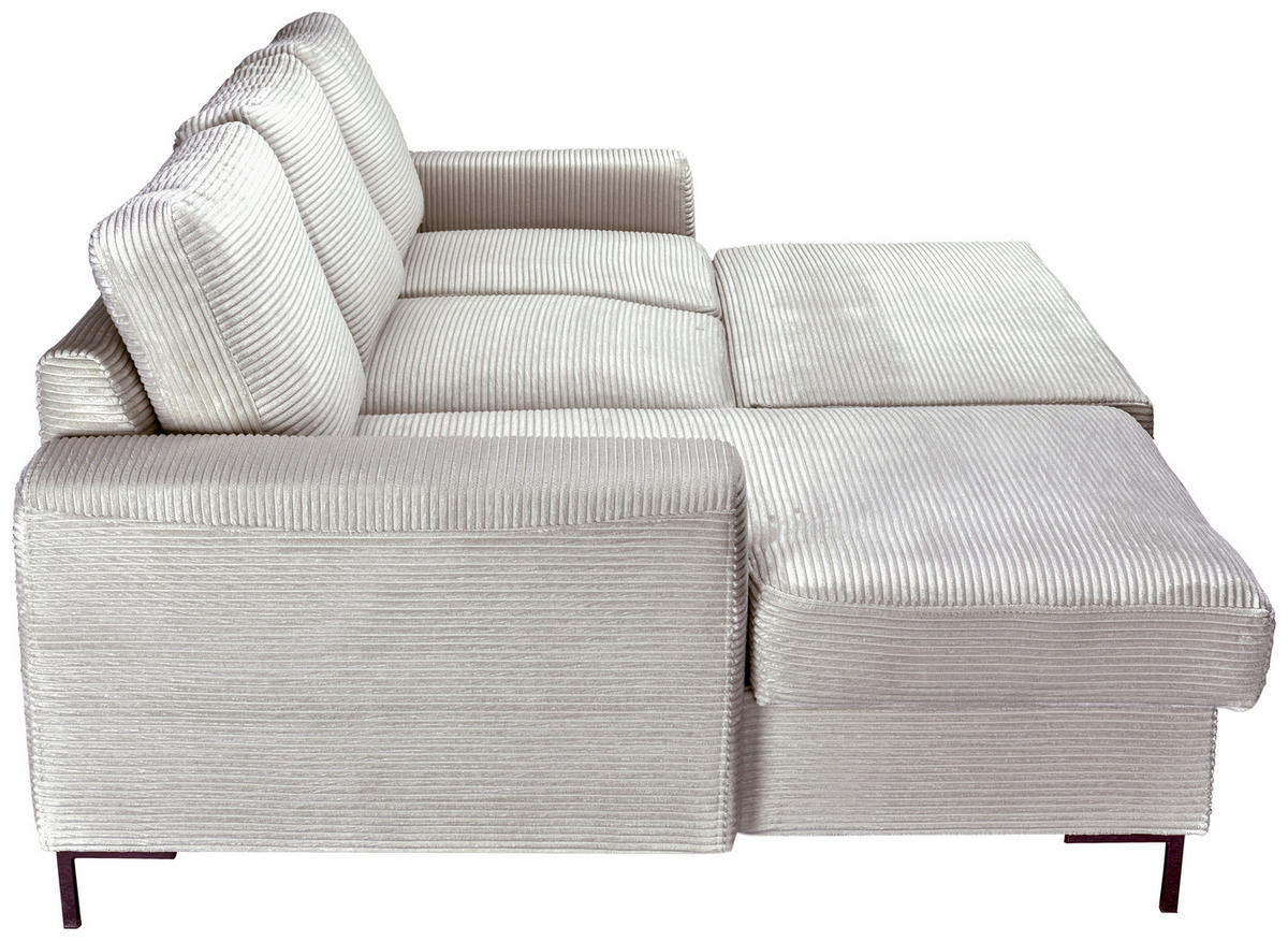 ECKSOFA Naturfarben Cord Rückenkissen, Bettkasten, Schlaffunktion, Rücken echt, Liegefläche im Originalstoff  - Schwarz/Naturfarben, KONVENTIONELL, Textil/Metall (150/240cm) - Carryhome