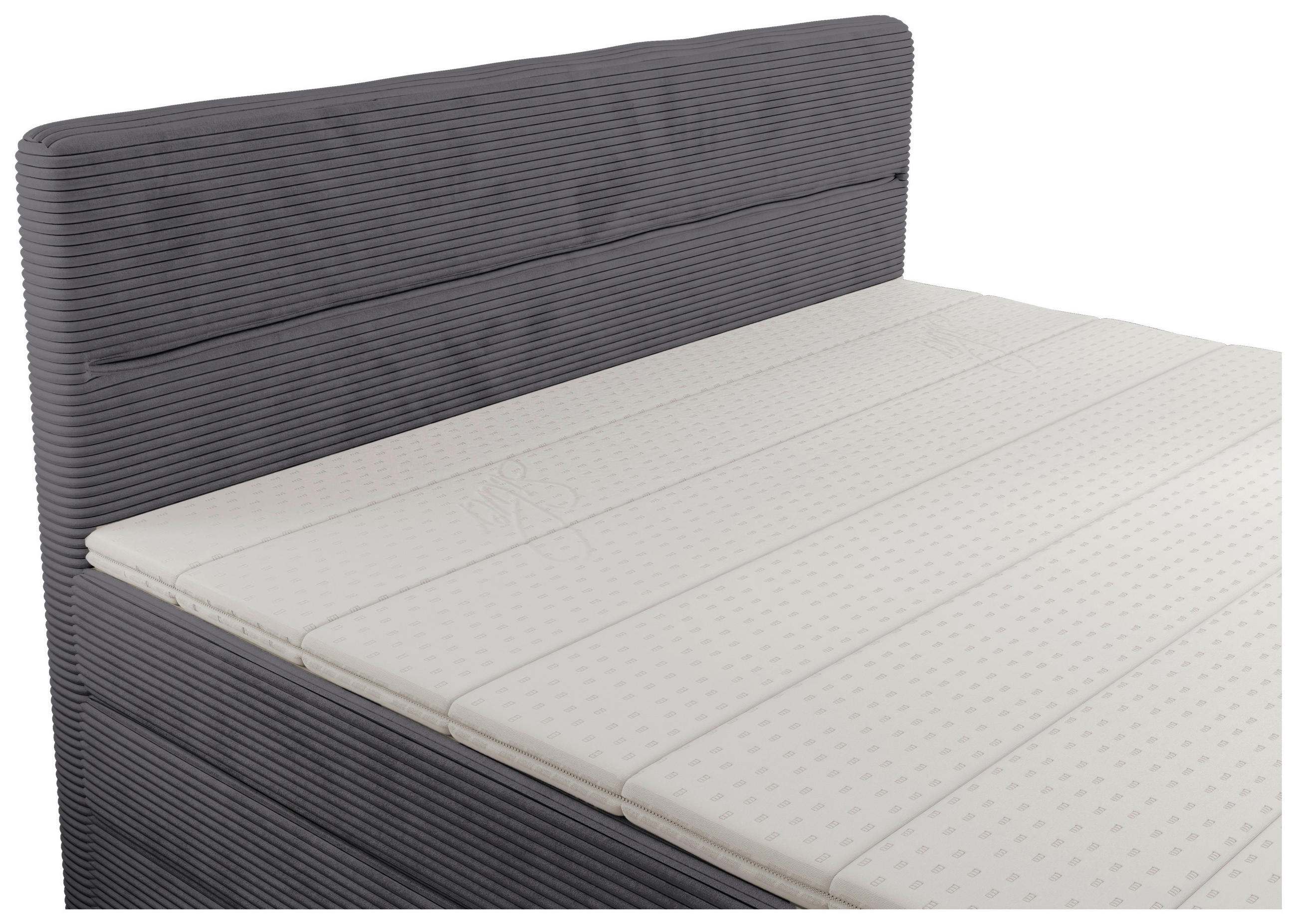 BOXSPRINGBETT 180/200 cm,  in Dunkelgrau, gepolstertes Kopfteil, Bettkasten, Topper, Matratzen, H2 + H3 = mittel + fest  - Dunkelgrau/Schwarz, KONVENTIONELL, Kunststoff/Textil (180/200cm) - Chameo