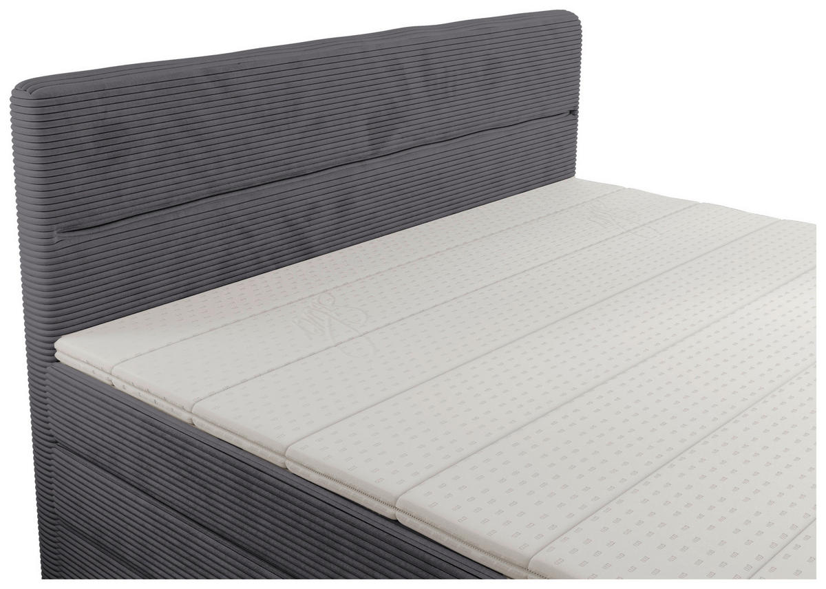 BOXSPRINGBETT 180/200 cm,  in Dunkelgrau, gepolstertes Kopfteil, Bettkasten, Topper, Matratzen, H2 + H3 = mittel + fest  - Dunkelgrau/Schwarz, KONVENTIONELL, Kunststoff/Textil (180/200cm) - Chameo