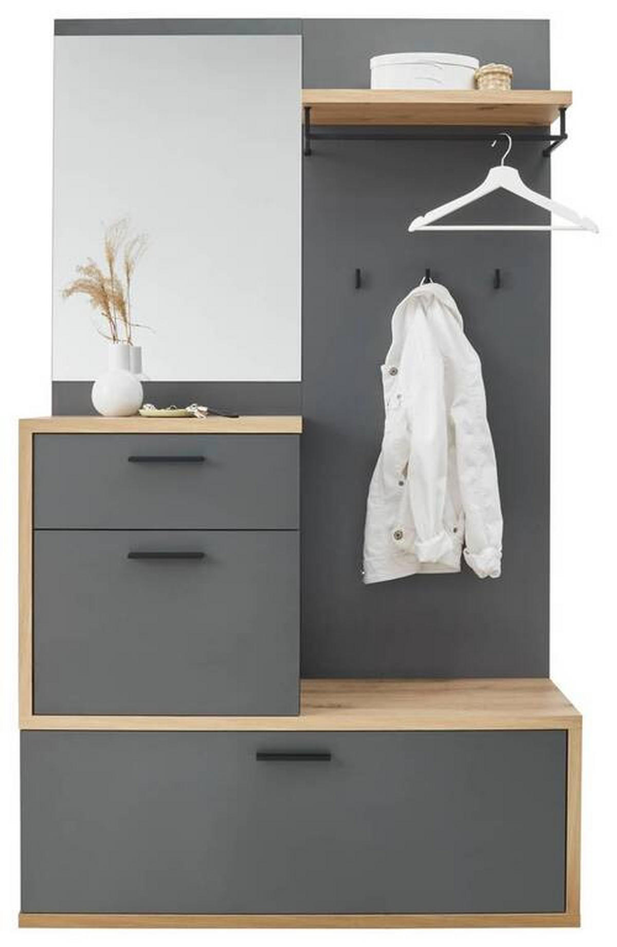 GARDEROBE 5-teilig  in 115/197/38 cm  - Eichefarben/Dunkelgrau, Design, Glas/Holzwerkstoff (115/197/38cm)