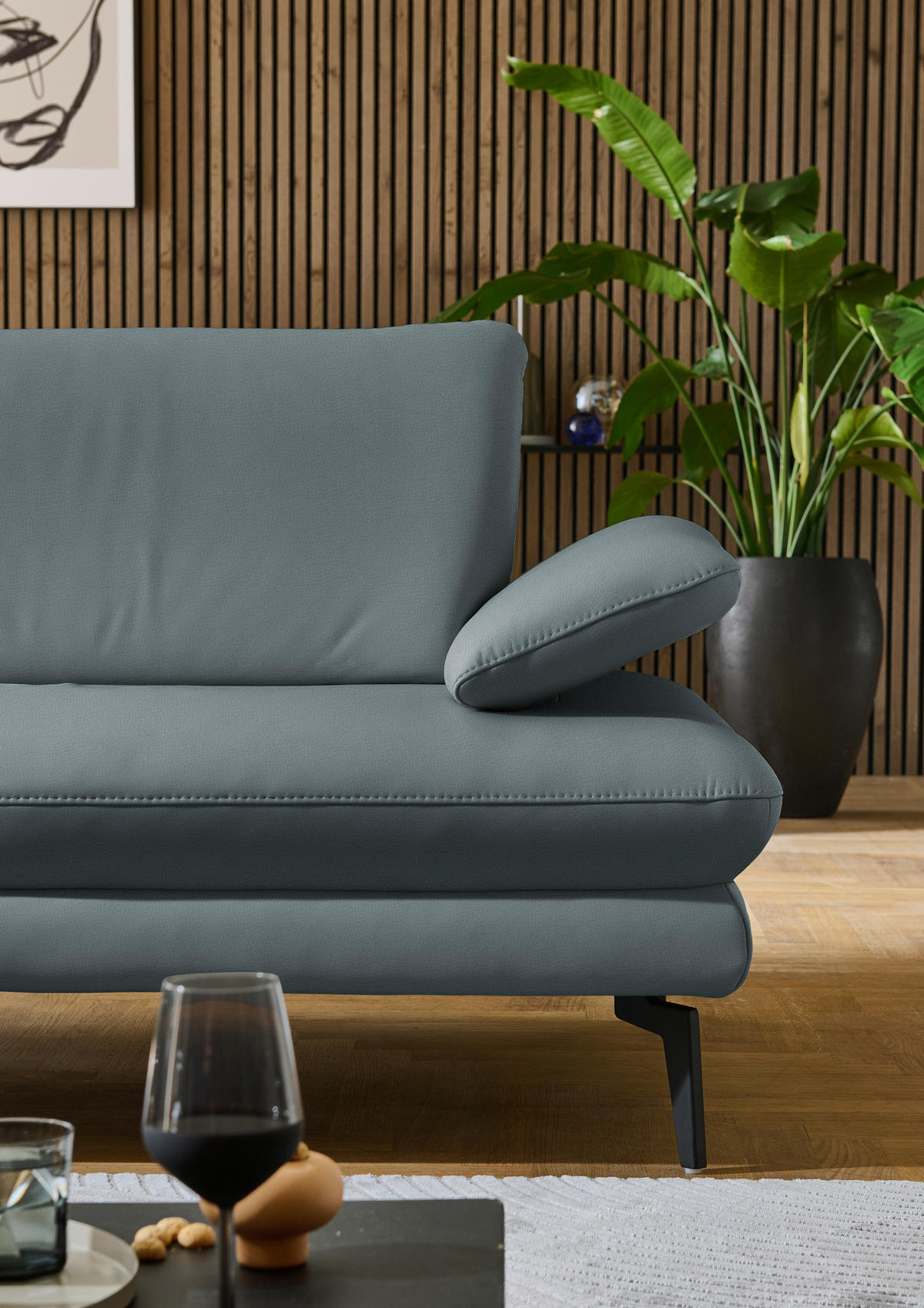 ECKSOFA in Echtleder Blaugrau  - Blaugrau/Schwarz, Design, Leder/Metall (195/308cm) - Dieter Knoll