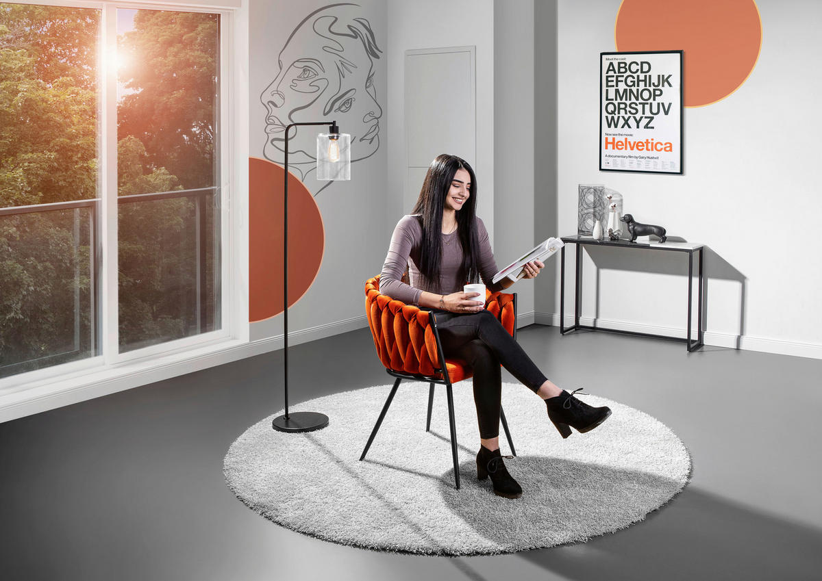 ARMLEHNSTUHL  in Aluminium Velours  - Schwarz/Orange, LIFESTYLE, Textil/Metall (60/78/55cm) - Landscape