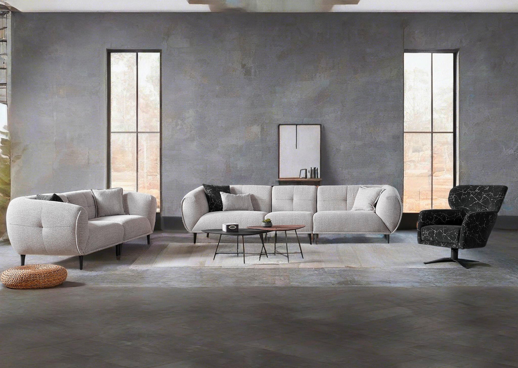 VIERSITZER-SOFA Bouclé Hellgrau  - Anthrazit/Hellgrau, Design, Kunststoff/Textil (308/80/102cm) - Livetastic