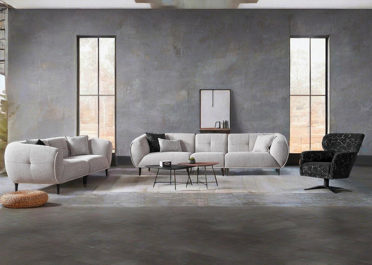 3-SITZER-SOFA in Bouclé Hellgrau  - Anthrazit/Hellgrau, Design, Holz/Textil (240/80/102cm) - Livetastic