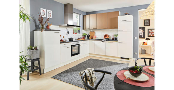 ECKKÜCHE 330/270 cm in Weiß, Bronzefarben - Schwarz/Weiß, Design, Holzwerkstoff/Metall (330/270cm) - Xora