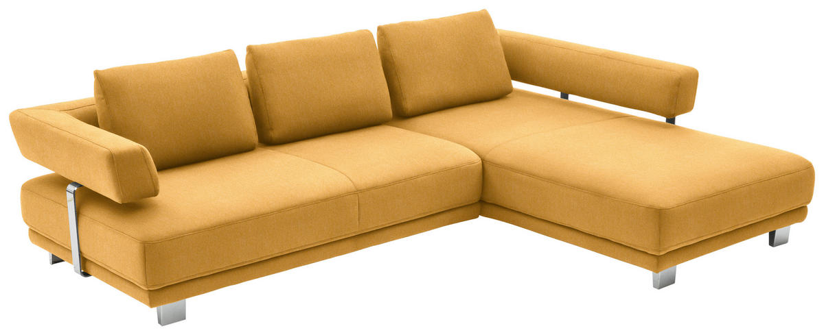 ECKSOFA in Chenille Gelb  - Chromfarben/Gelb, Natur, Textil/Metall (297/214cm) - Valdera