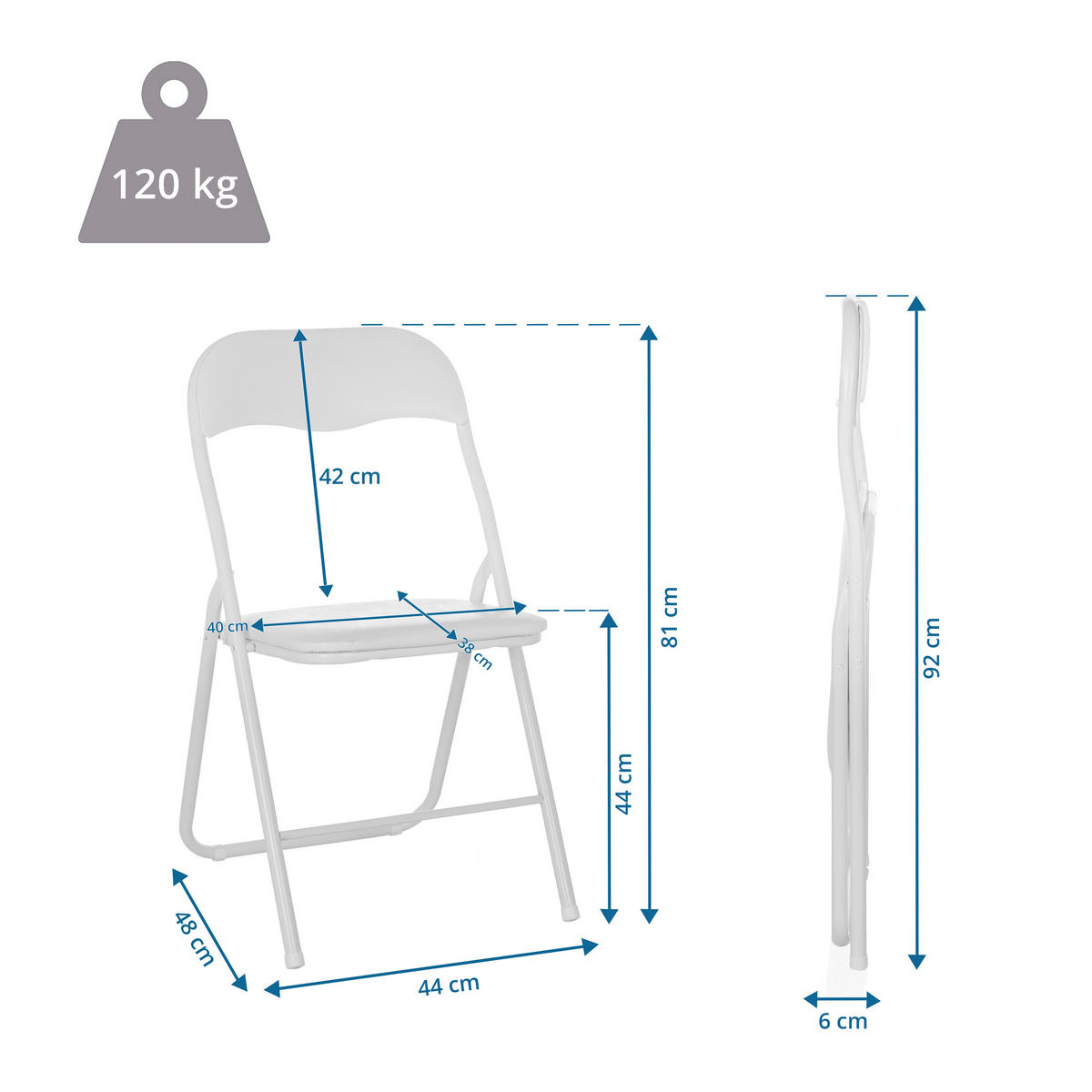 KLAPPSTUHL in Metall Weiß  - Weiß, MODERN, Metall (44/81/48cm) - MID.YOU