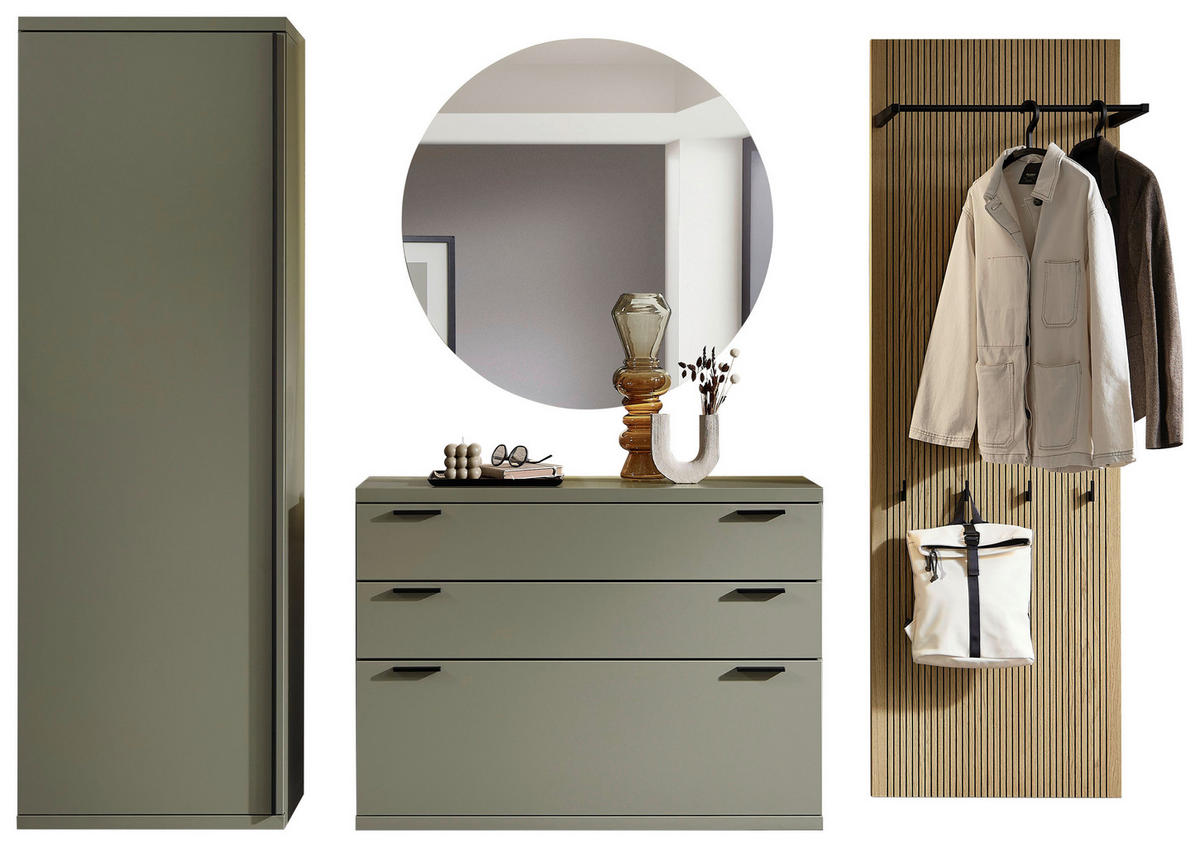 GARDEROBE  in 255/182,6/39,6 cm  - Eichefarben/Grün, Design, Glas/Holz (255/182,6/39,6cm) - Invivus